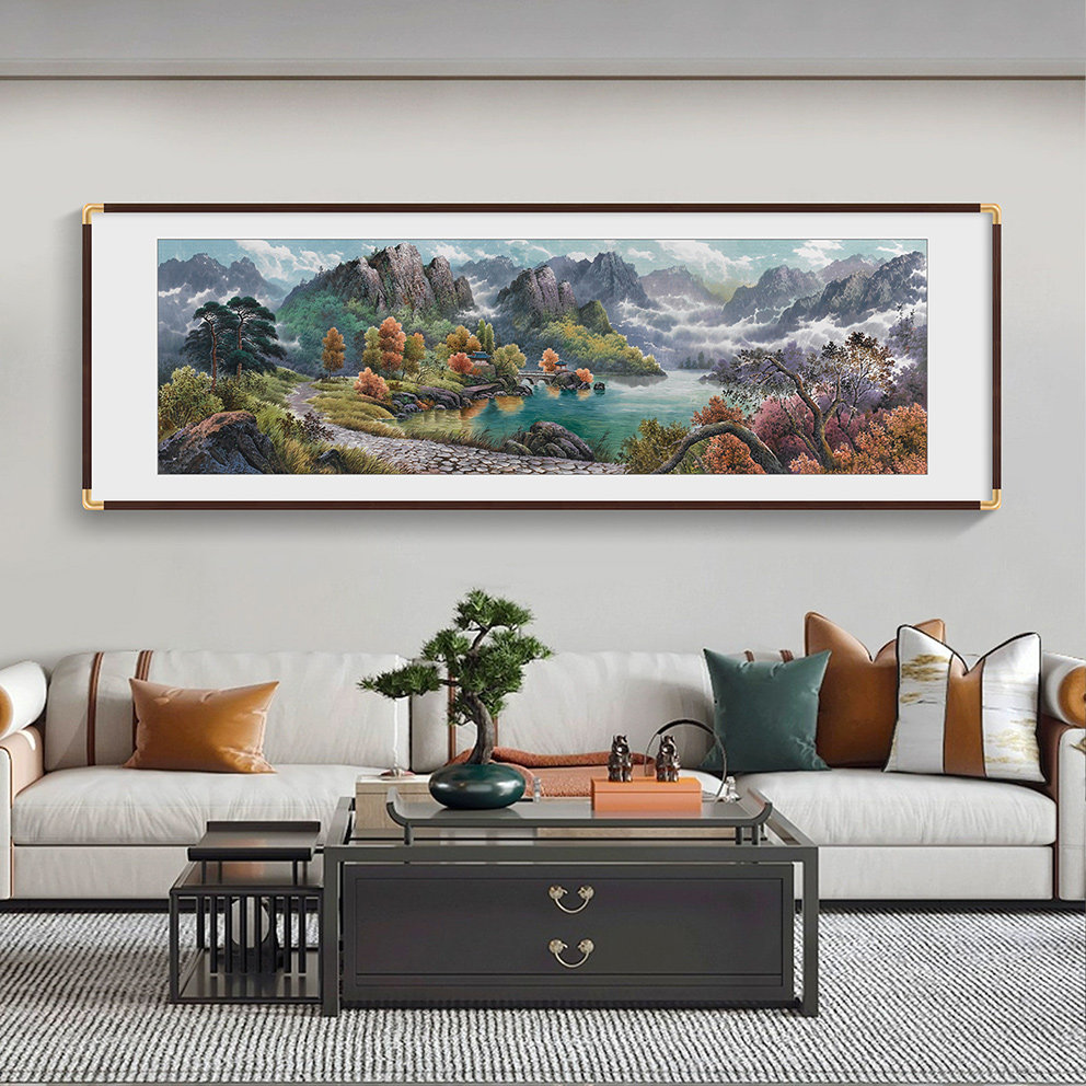聚宝盆聚财山水国画 画新中式客厅沙发背景墙装饰画 画办公室靠山