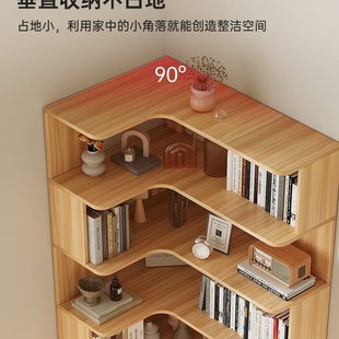 实木转角书架置物架落地学生家用储物柜子立柜客厅靠墙书柜置物柜