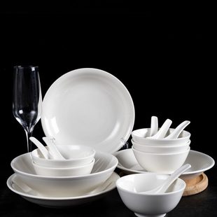 Luzerne陆升新骨瓷中式 礼盒 纯白简约家用6人食16头餐具套装 简装