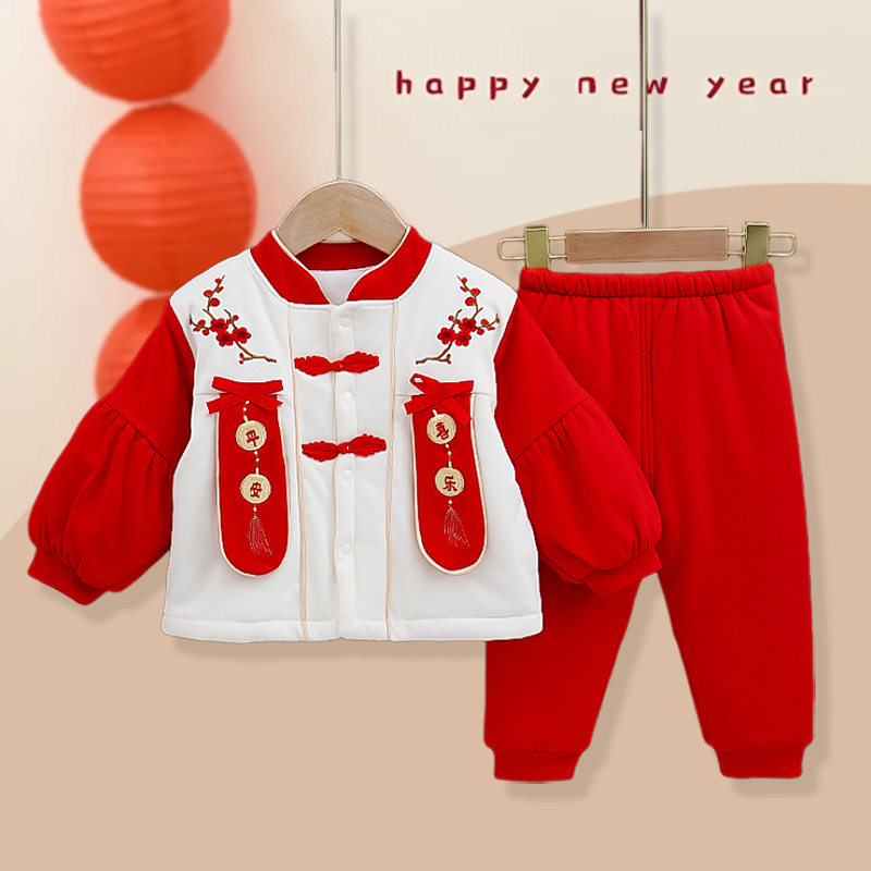 宝宝拜年服新款女宝宝红色喜庆衣