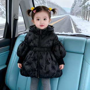 灯笼袖 m372新款 女童法式 冬季 立体刺绣女宝宝收腰保暖棉服外套 童装