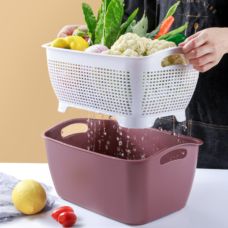 双层洗菜盆沥水篮塑料洗水果盘客厅家用厨房洗菜篮子淘米篮收纳筐