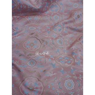 温柔干净浅粉色鹤鹿同春彷宋锦织锦缎面料丝绸缎子布料中式