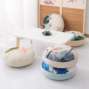 亚麻蒲团坐垫加厚圆形布艺阳台中式榻榻米飘窗瑜伽地板大号打坐垫