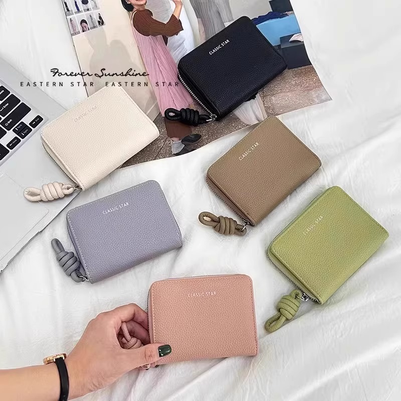 ins韩版小众女高级感钱包大容量拉链时尚简约短款卡包零钱夹一体