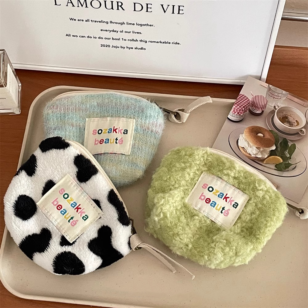 韩版ins秋冬毛绒彩虹零钱包