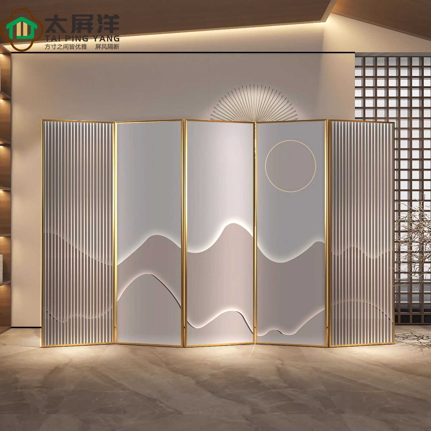 现代简约中式铝合金屏风隔断客厅遮挡卧室酒店办公室折叠移动折屏