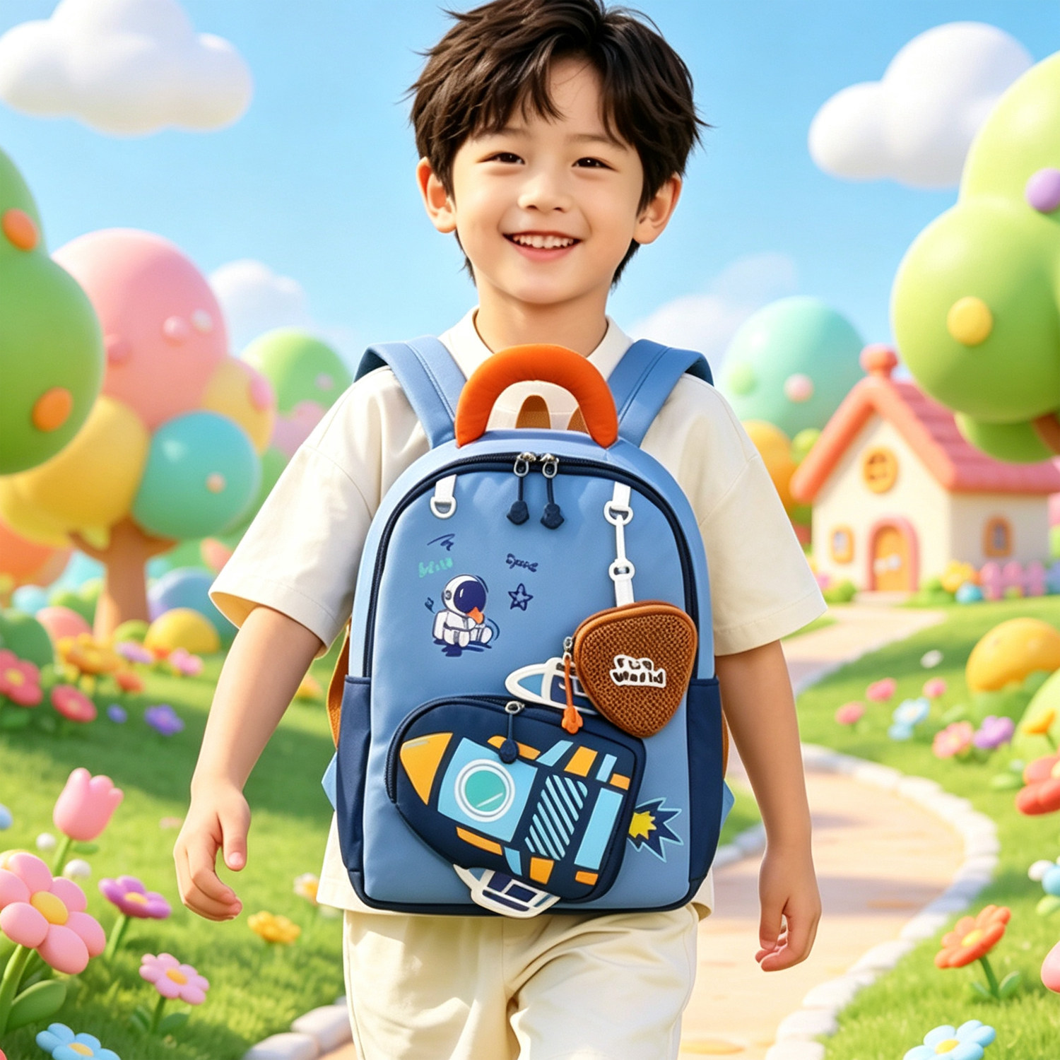 新款男童卡通太空人儿童双肩包可爱火箭轻便幼儿园中大班书包减负