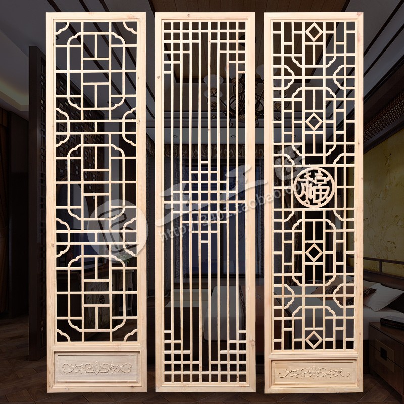 东阳木雕新中式门窗仿古花格门镂空吊顶隔断屏风实木电视背景墙