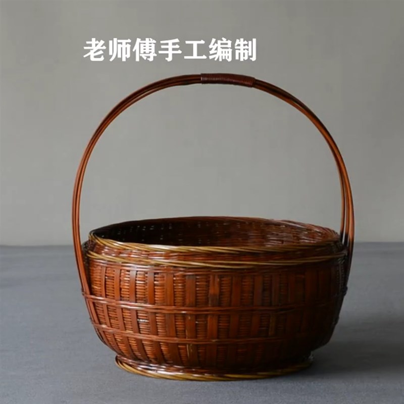 水果篮子竹编大号老式农村编织露营鸡蛋买菜手提手工竹篮春游拜神