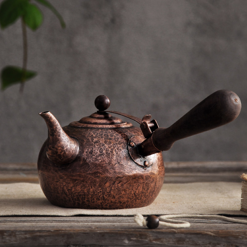 若容茶艺铜壶烧水壶纯紫铜煮茶壶纯手工老铜壶泡茶侧把仿古小铜壶