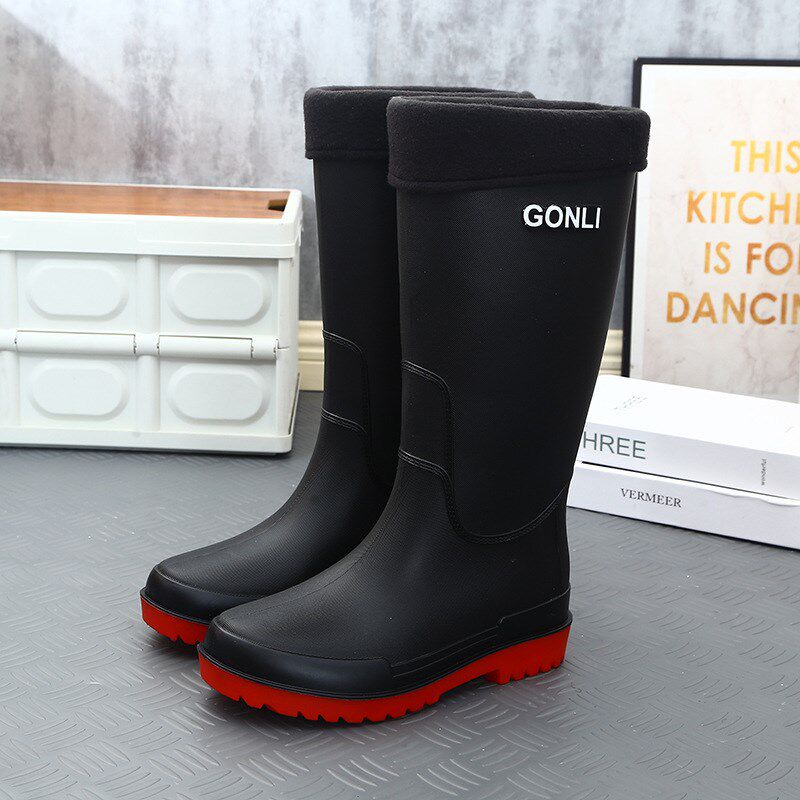 雨鞋男款时尚外穿高筒防滑束口雨靴厨房洗车骑手专用厚底高筒水鞋