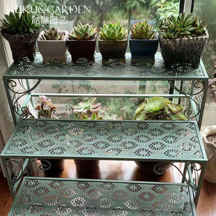 园艺欧式铁艺花架长方形置物架家用室内客厅阳台花盆架阶梯式花架