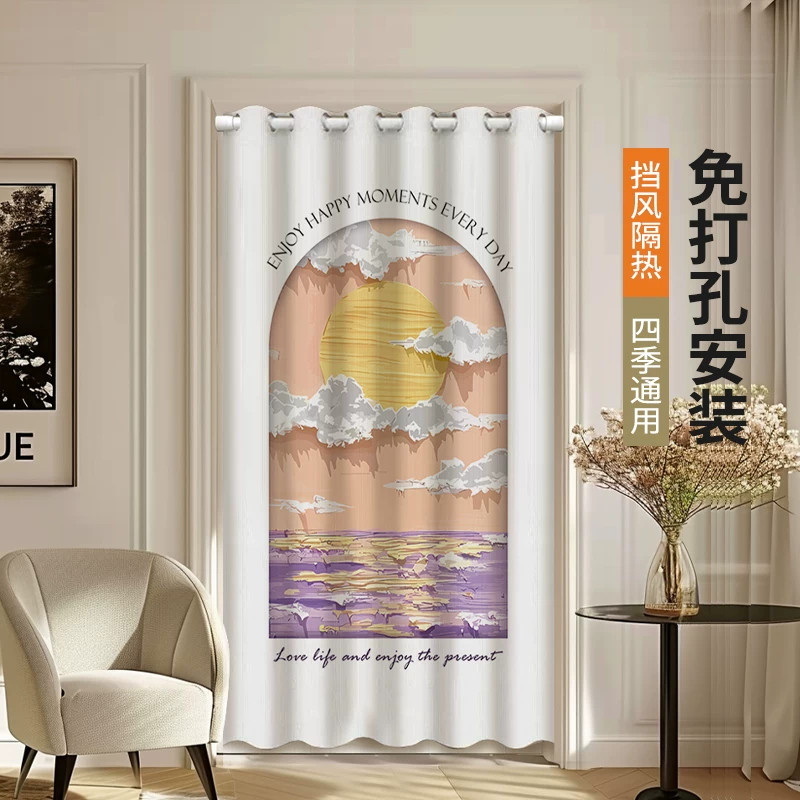 门帘免打孔隔断帘卧室房间家用空调挡风帘子厨房卫生间厕所遮挡帘