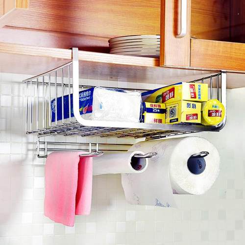 多功能304不锈钢整体橱柜挂篮厨房用品保鲜膜袋厨房纸巾架分层置