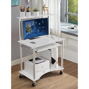 经典黑白灰色可移动台式电脑桌双层钢化玻璃卧室家用学生书桌带轮