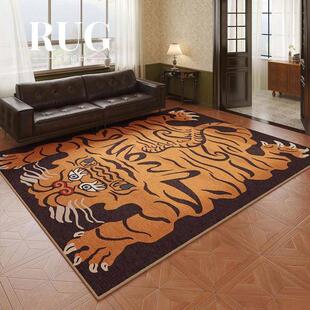 民族风老虎地毯客厅2025新款轻奢高级感藏毯黑色覆古中古免洗地垫
