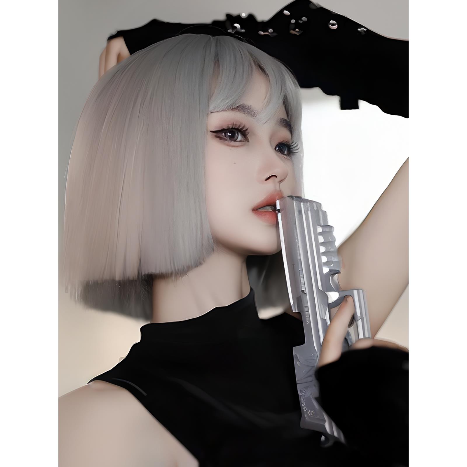 奶奶灰短发假发女减龄波波头短直发帅气cos万用仿真人发全头套式