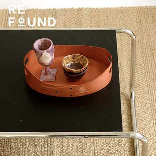 Refound 复古铆钉风格木质托盘桌面夏克盒木皮收纳带提手置物盘