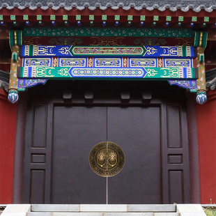 中式仿古圆形大门拉手纯铜兽头装饰门环复古刻花辅首实木门栓锁扣