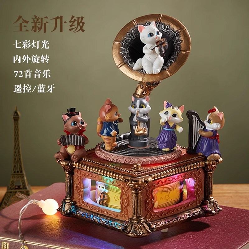 猫咪音乐盒八音盒旋转创意实用女孩送女友M闺蜜摆件儿童生日礼物
