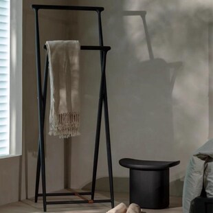 SERAPH西勒碳化黑衣帽架落地置物架黑胡桃木落地衣架卧室客厅折叠