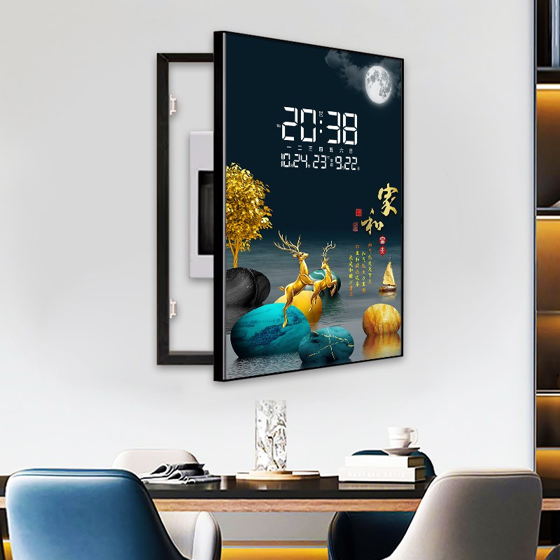 居家装饰LED电子钟电表箱x万年历客厅装饰画掀盖式闸盒遮挡挂钟
