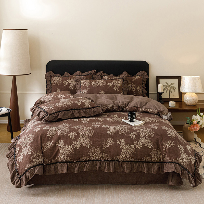 高端轻奢2026新款水洗棉亚麻亲肤四件套复古大花边四季通用床品,床上用品,床品套件/四件套/多件套,淘宝优惠券,粉丝福利购,淘宝优惠卷