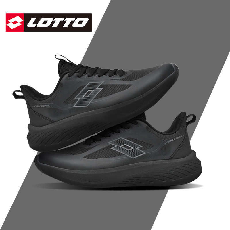 LOTTO乐途男鞋黑色皮面防水运动鞋2025秋冬新款轻便厚底休闲跑鞋