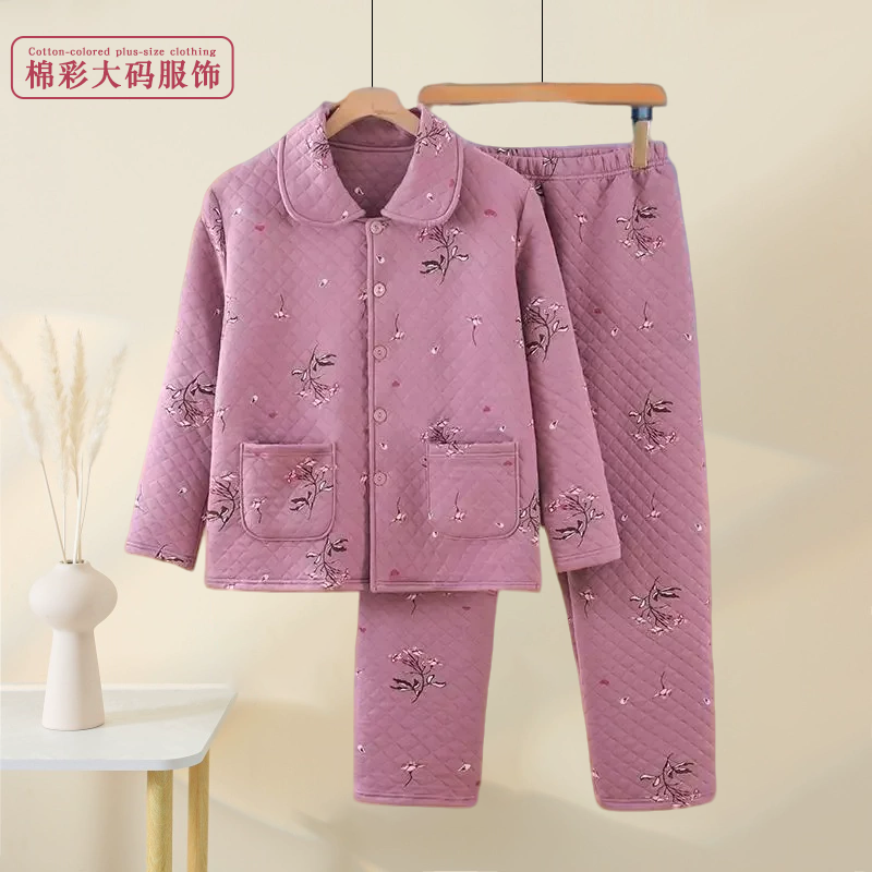 加厚翻领开衫女士冬妈妈长袖睡衣三层纯棉保暖空气夹层夹棉家居服,女士内衣/男士内衣/家居服,睡衣/家居服套装,淘宝优惠券,粉丝福利购,淘宝优惠卷