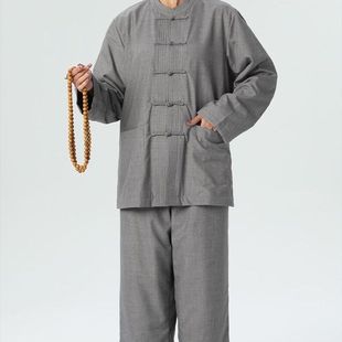 2025秋冬新款加绒灰色一整套出家师父和尚居士修行服男女棉服保暖