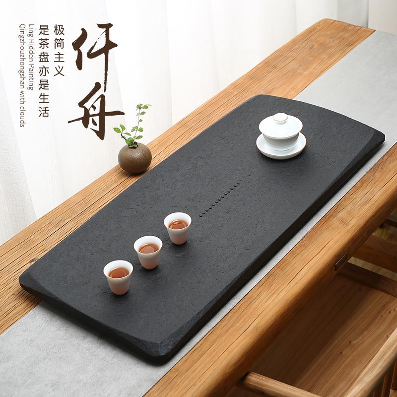 乌金石茶盘家用办公轻奢天然石材长方形原石茶台茶具套装厂家