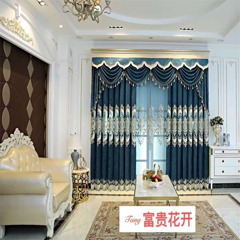 2023年新款欧式雪尼尔镂空绣花窗帘别墅款客厅书房飘窗落地窗成品