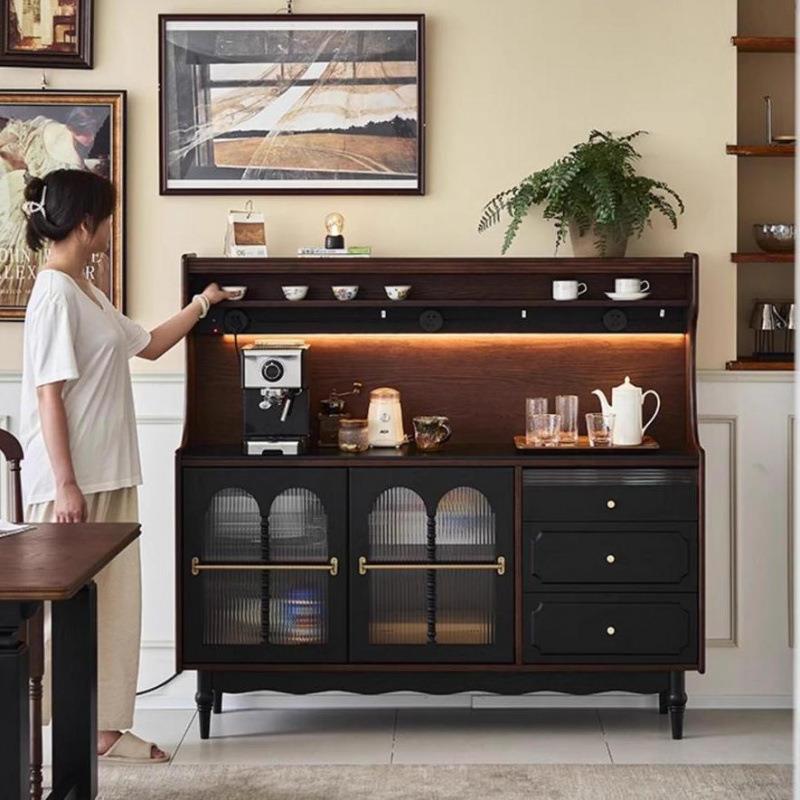 法式复古实木餐边柜小户型客厅靠墙收纳柜橱柜家用厨房储物柜一体