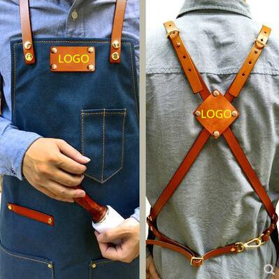 牛仔帆布背带围裙咖啡店工作服餐厅酒吧绘画定制做LOGO印字