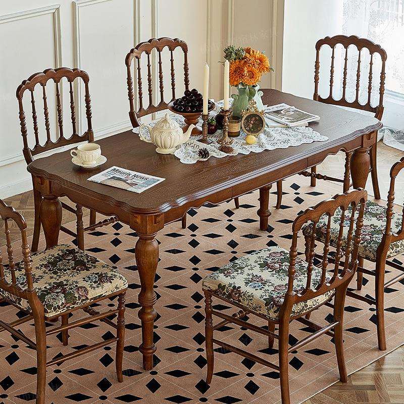 美式实木餐桌长方形家用复古桌椅组合木质小户型法式中古饭桌