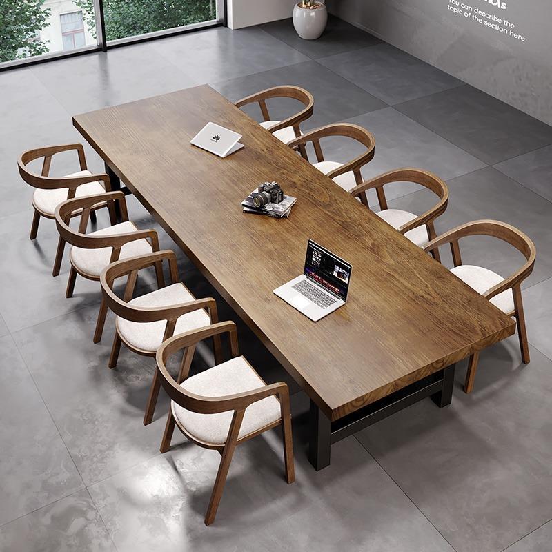 现代简约实木办公桌子公司职员台式电脑桌大型会议洽谈长桌椅组合