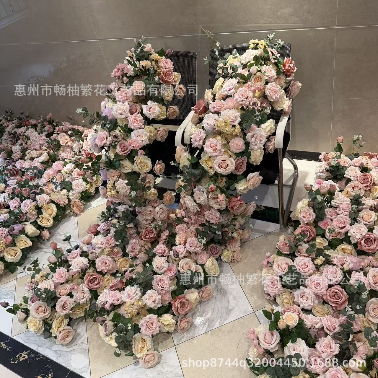新款花色系桌花排婚礼餐桌会议长桌拱门架子装饰长排花地排花桌花