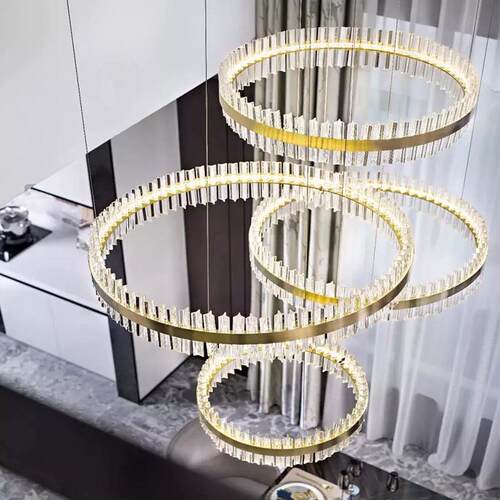 跨轻楼奢复式客境厅水晶大吊灯现代简约别墅梯202创意个楼性圆环