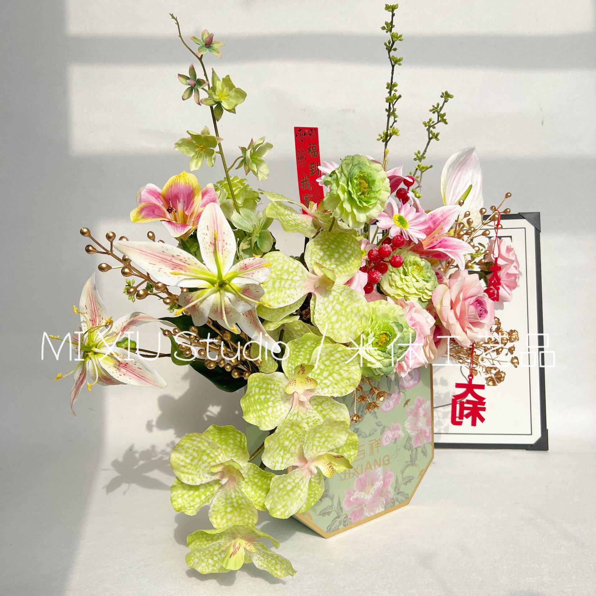 年宵花福桶抱抱桶组合套婚礼场景仿真花装饰桌面花束布置摆设
