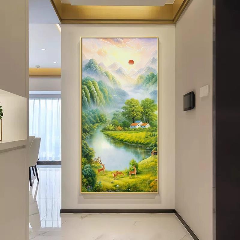 聚宝XG-0089盘轻入户玄关装饰画山走奢廊过道山水画壁画正对门背