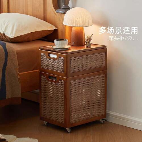 SG100-SN实木藤编收纳筐带盖防衣服整理尘大容可量物杂储物筐移动