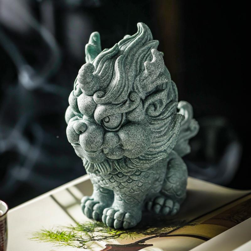 瑞兽麒麟青砂石宠摆件鱼缸造景茶装饰家居创意面招桌财摆KGZ件茶