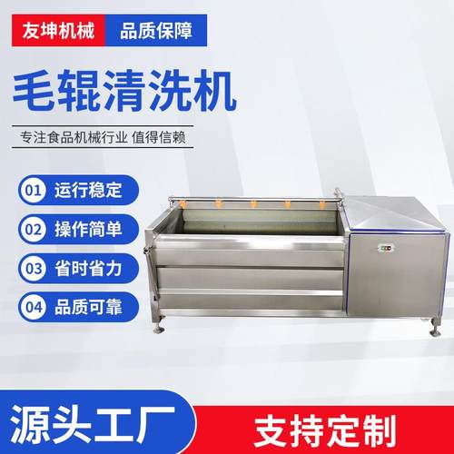 不锈钢紫薯去泥清洗设备花生猪蹄毛刷清洗机仙人掌果毛辊清洗机