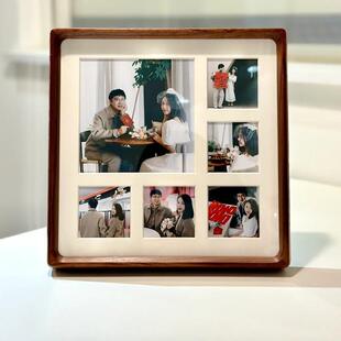 相框摆台高级感照片定制diy打印六宫格方8寸实木榫卯黑胡桃展示框
