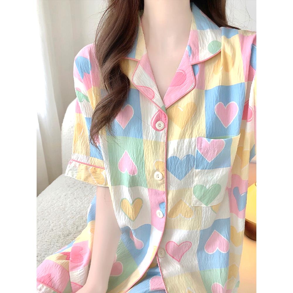 多巴胺云朵棉睡衣女夏季2025新款可外穿甜美两件套家居服夏天薄款
