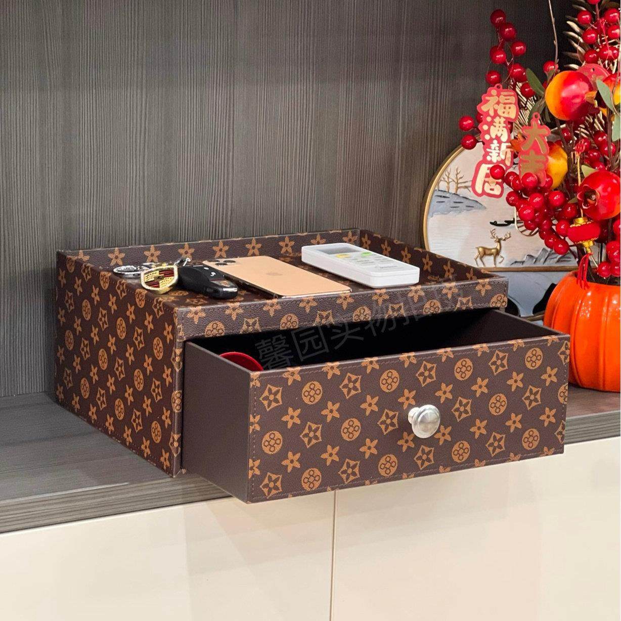 皮革抽屉收纳整理盒玄关入户进门口钥匙托盘桌面防尘可移动置物架,收纳整理,桌面收纳盒,淘宝优惠券,粉丝福利购,淘宝优惠卷