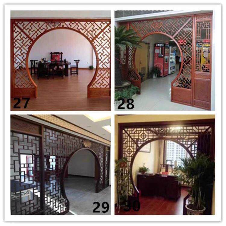 新中式月洞门实木隔断玄关客厅屏风圆型拱门彷古玄关月亮门博古架