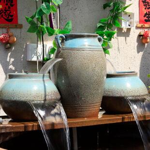 造景生态循环水鱼池养鱼古法鱼缸覆古瀑布全套摆件过滤器流水陶罐