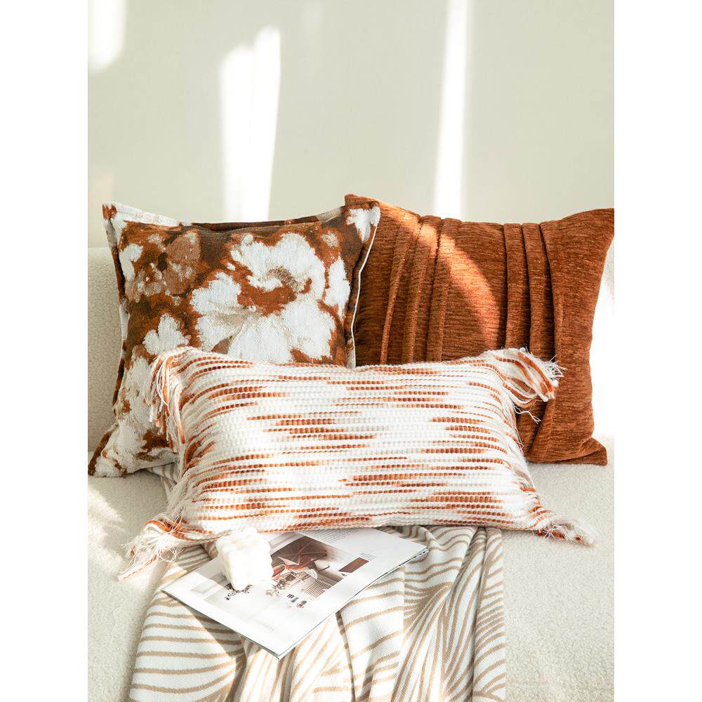 轻奢焦糖色枕头客厅沙发枕头可爱的南瓜枕头模型房软垫流苏腰枕套